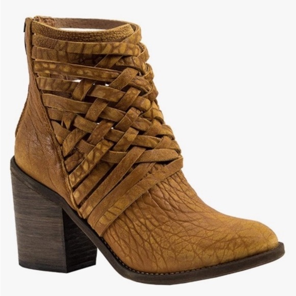 Free People Carerra Bootie 8.5 Tan Leather Woven Boho Festival Coastal Cowgirl - Picture 4 of 16